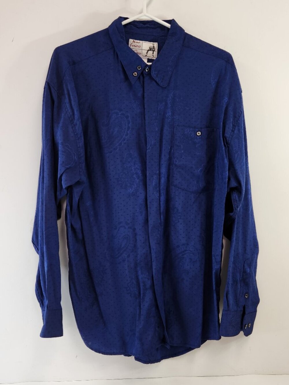 Nino Foriero Mens Blue Paisley Button Down Shirt Size XL Vintage 80s Randy River